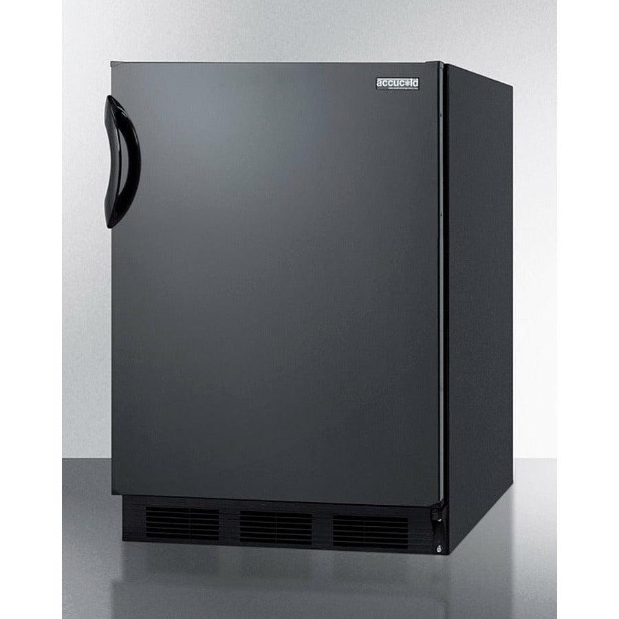 Summit 24" Wide Refrigerator-Freezer with 5.1 cu. ft. Capacity, 3 Glass Shelves, Right Hinge with Reversible Doors, Crisper Drawer, Cycle Defrost, CFC Free, Adjustable Thermostat, Dual Evaporator Cooling - CT66BK - The Home Selection