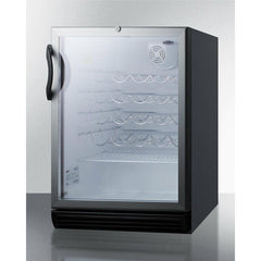Summit 24" Wide Wine Cellar, ADA Compliant with 36 Bottle Capacity, Right Hinge, Glass Door, With Lock, 4 Adjustable Wine Racks, Analog Control, LED Light, Compressor Cooling, Vibration-Free, ETL Approved, CFC Free - SWC6GBL - The Home Selection