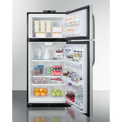 Summit 30" Top Freezer Refrigerator with 18 cu. ft. Total Capacity, Adjustable Thermostat and Shelves, CFC Free, High/Low Temperature Alarm, NIST Calibrated Temperature Display, Sealed Back, Gallon Door Bin, CARB Compliant in Stainless look - BKRF18PL - The Home Selection
