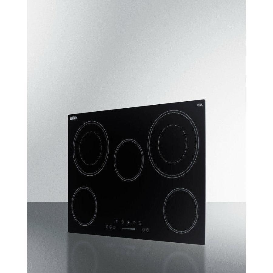 Summit 30" Wide 208-240V 5-Burner Radiant Cooktop with 5 Elements, Hot Surface Indicator, ADA Compliant, ETL Safety Listed, Child Lock, ETL, Residual Heat Indicator Light, Digital Touch Controls, EuroKera Glass Surface - CR5B30T - The Home Selection