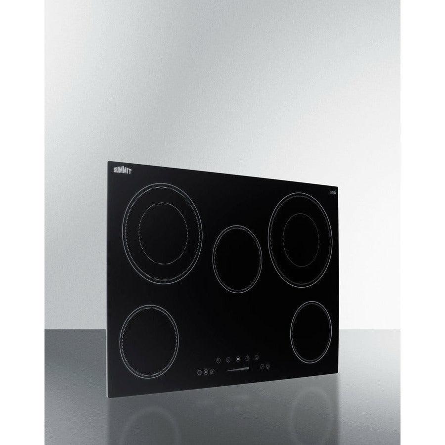 Summit 30" Wide 208-240V 5-Burner Radiant Cooktop with 5 Elements, Hot Surface Indicator, ADA Compliant, ETL Safety Listed, Child Lock, ETL, Residual Heat Indicator Light, Digital Touch Controls, EuroKera Glass Surface - CR5B30T - The Home Selection