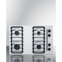 Summit 30" Wide 4-Burner Gas Cooktop with 4 Sealed Burners, Cast Iron Grates, Porcelainized Cooking Surface in White - WTL053S - The Home Selection