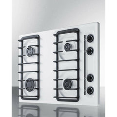 Summit 30" Wide 4-Burner Gas Cooktop with 4 Sealed Burners, Cast Iron Grates, Porcelainized Cooking Surface in White - WTL053S - The Home Selection