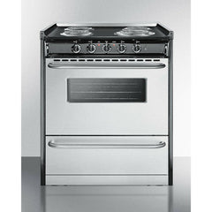 Summit 30" Wide Electric Coil Range with 4 Elements, 3.7 cu. ft. Total Oven Capacity, ADA Compliant, in Stainless Steel - TEM210BRWY - The Home Selection