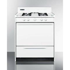 Summit 30" Wide Gas Range with Natural Gas, 4 Open Burners, 3.7 cu. ft. Total Oven Capacity, Broiler Drawer, in White - WNM210 - The Home Selection