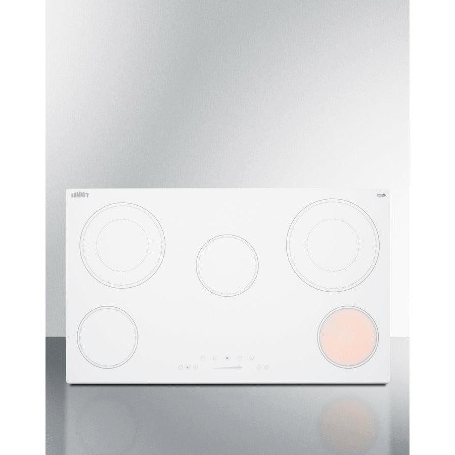 Summit 36" Wide 208-240V 5-Burner Radiant Cooktop with 5 Elements, Hot Surface Indicator, ADA Compliant, ETL Safety Listed, Child Lock, Residual Heat Indicator Light, Digital Touch Controls, EuroKera Glass Surface - CR5B36T - The Home Selection