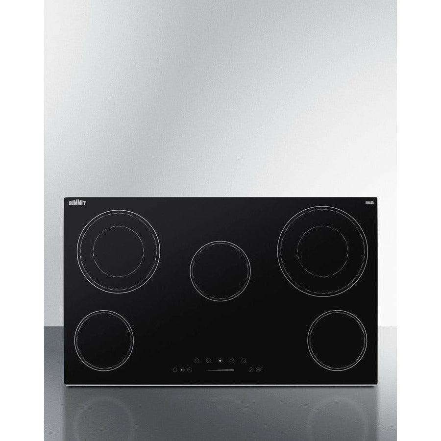 Summit 36" Wide 208-240V 5-Burner Radiant Cooktop with 5 Elements, Hot Surface Indicator, ADA Compliant, ETL Safety Listed, Child Lock, Residual Heat Indicator Light, Digital Touch Controls, EuroKera Glass Surface - CR5B36T - The Home Selection