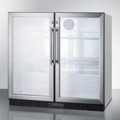 Summit 36" Wide Beverage Center with Self-Closing Glass Doors, Digital Thermostat, Automatic Defrost, Factory-Installed Locks, Adjustable Shelves - SCR7012DB - The Home Selection