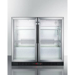 Summit 36" Wide Beverage Center with Self-Closing Glass Doors, Digital Thermostat, Automatic Defrost, Factory-Installed Locks, Adjustable Shelves - SCR7012DB - The Home Selection