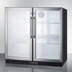 Summit 36" Wide Beverage Center with Self-Closing Glass Doors, Digital Thermostat, Automatic Defrost, Factory-Installed Locks, Adjustable Shelves - SCR7012DB - The Home Selection