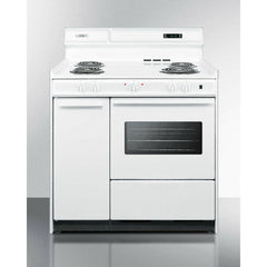 Summit 36" Wide Electric Coil Top Range with Oven Window, Side Storage and Clock - WEM430KW - The Home Selection