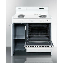 Summit 36" Wide Electric Coil Top Range with Oven Window, Side Storage and Clock - WEM430KW - The Home Selection