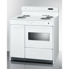 Summit 36" Wide Electric Coil Top Range with Oven Window, Side Storage and Clock - WEM430KW - The Home Selection