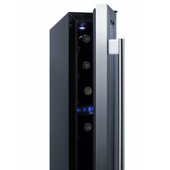 Summit 6" Wide Built-In Wine Cellar with 7 Bottle Capacity, Right Hinge, Glass Door, Extension Wine Racks, Digital Control, LED Light, Compressor Cooling, ETL Approved, Digital Thermostat, Automatic Defrost - SWC007 - The Home Selection