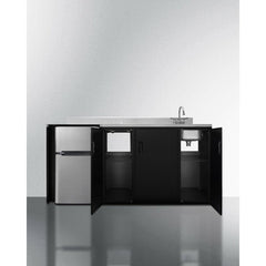 Summit 72" All-In-One Kitchenette with 3.2 cu. ft. Refrigerator-Freezer, 2 Element Electric Cooktop, Sink and Storage Cabinet in Black - CK72ADASINK - The Home Selection