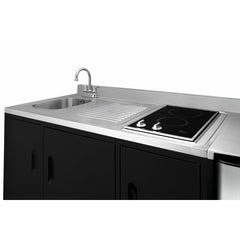 Summit 72" All-In-One Kitchenette with 3.2 cu. ft. Refrigerator-Freezer, 2 Element Electric Cooktop, Sink and Storage Cabinet in Black - CK72ADASINK - The Home Selection