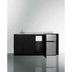 Summit 72" All-In-One Kitchenette with 3.2 cu. ft. Refrigerator-Freezer, 2 Element Electric Cooktop, Sink and Storage Cabinet in Black - CK72ADASINK - The Home Selection