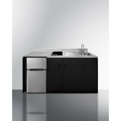 Summit 72" All-In-One Kitchenette with 3.2 cu. ft. Refrigerator-Freezer, 2 Element Electric Cooktop, Sink and Storage Cabinet in Black - CK72ADASINK - The Home Selection