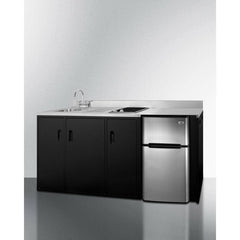 Summit 72" All-In-One Kitchenette with 3.2 cu. ft. Refrigerator-Freezer, 2 Element Electric Cooktop, Sink and Storage Cabinet in Black - CK72ADASINK - The Home Selection