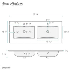 Swiss Madison 60" Vanity Top Bathroom Sink - SM-BVP60 - The Home Selection