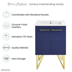 Swiss Madison Annecy 24" Bathroom Vanity in Granger Blue - SM-BV252L - The Home Selection