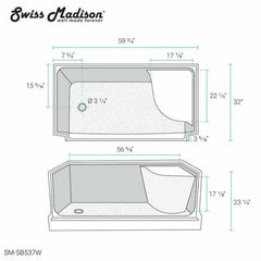 Swiss Madison Aquatique 60" x 32" Left Drain, Shower Base - SM-SB537 - The Home Selection