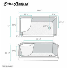 Swiss Madison Aquatique 60" x 32" Right Drain, Shower Base - SM-SB538 - The Home Selection