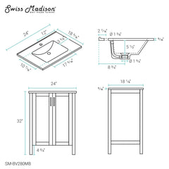 Swiss Madison Avallon 24" Bathroom Vanity in Matte Black - SM-BV280MB - The Home Selection