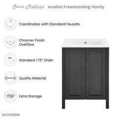 Swiss Madison Avallon 24" Bathroom Vanity in Matte Black - SM-BV280MB - The Home Selection