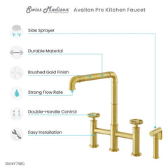 Swiss Madison Avallon Pro Widespread Kitchen Faucet with Side Sprayer SM-KF79 - The Home Selection