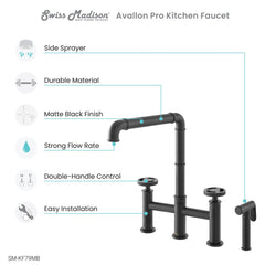 Swiss Madison Avallon Pro Widespread Kitchen Faucet with Side Sprayer SM-KF79 - The Home Selection