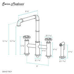 Swiss Madison Avallon Pro Widespread Kitchen Faucet with Side Sprayer SM-KF79 - The Home Selection