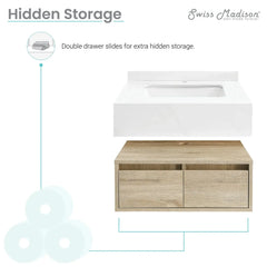 Swiss Madison ﻿Avancer 24" Wall-Mounted Bathroom Vanity in Calacatta and White Oak - SM-BV700 - The Home Selection