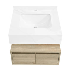 Swiss Madison ﻿Avancer 24" Wall-Mounted Bathroom Vanity in Calacatta and White Oak - SM-BV700 - The Home Selection