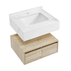Swiss Madison ﻿Avancer 24" Wall-Mounted Bathroom Vanity in Calacatta and White Oak - SM-BV700 - The Home Selection