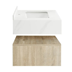 Swiss Madison ﻿Avancer 24" Wall-Mounted Bathroom Vanity in Calacatta and White Oak - SM-BV700 - The Home Selection