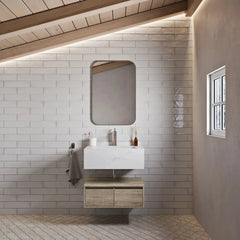 Swiss Madison ﻿Avancer 24" Wall-Mounted Bathroom Vanity in Calacatta and White Oak - SM-BV700 - The Home Selection