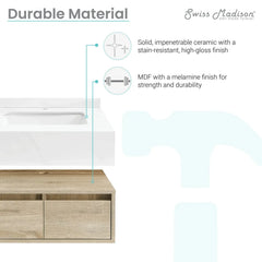 Swiss Madison ﻿Avancer 24" Wall-Mounted Bathroom Vanity in Calacatta and White Oak - SM-BV700 - The Home Selection