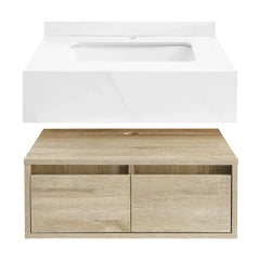 Swiss Madison ﻿Avancer 24" Wall-Mounted Bathroom Vanity in Calacatta and White Oak - SM-BV700 - The Home Selection