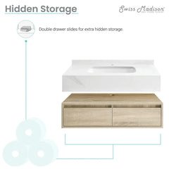 Swiss Madison ﻿Avancer 36" Wall-Mounted Bathroom Vanity in Calacatta and White Oak - SM-BV701 - The Home Selection