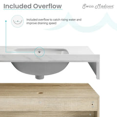Swiss Madison ﻿Avancer 36" Wall-Mounted Bathroom Vanity in Calacatta and White Oak - SM-BV701 - The Home Selection