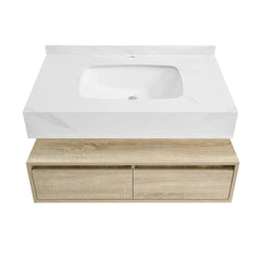 Swiss Madison ﻿Avancer 36" Wall-Mounted Bathroom Vanity in Calacatta and White Oak - SM-BV701 - The Home Selection