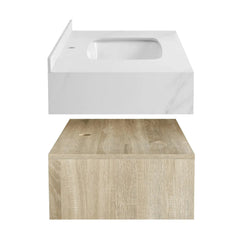 Swiss Madison ﻿Avancer 36" Wall-Mounted Bathroom Vanity in Calacatta and White Oak - SM-BV701 - The Home Selection
