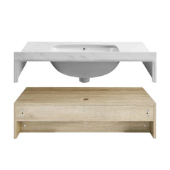 Swiss Madison ﻿Avancer 36" Wall-Mounted Bathroom Vanity in Calacatta and White Oak - SM-BV701 - The Home Selection