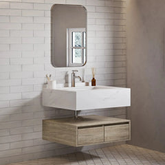Swiss Madison ﻿Avancer 36" Wall-Mounted Bathroom Vanity in Calacatta and White Oak - SM-BV701 - The Home Selection