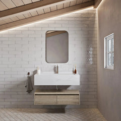Swiss Madison ﻿Avancer 36" Wall-Mounted Bathroom Vanity in Calacatta and White Oak - SM-BV701 - The Home Selection