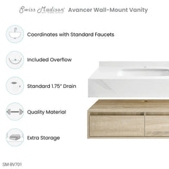 Swiss Madison ﻿Avancer 36" Wall-Mounted Bathroom Vanity in Calacatta and White Oak - SM-BV701 - The Home Selection