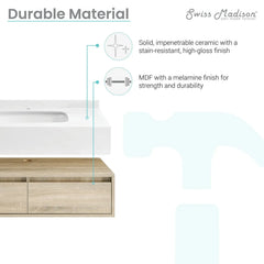 Swiss Madison ﻿Avancer 36" Wall-Mounted Bathroom Vanity in Calacatta and White Oak - SM-BV701 - The Home Selection