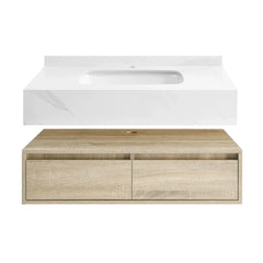 Swiss Madison ﻿Avancer 36" Wall-Mounted Bathroom Vanity in Calacatta and White Oak - SM-BV701 - The Home Selection
