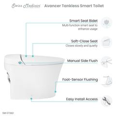 Swiss Madison ﻿﻿﻿Avancer Intelligent Tankless Elongated Toilet and Bidet, Touchless Vortex™ Dual-Flush 1.1/1.6 gpf - SM-ST060 - The Home Selection